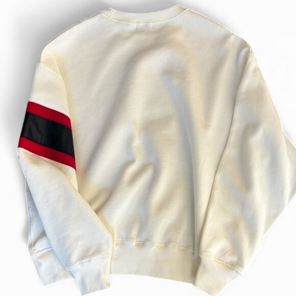 Polo Ralph Lauren Logo Leather Sweatshirt Red Black Stripe Unisex Size MM - Picture 4 of 13